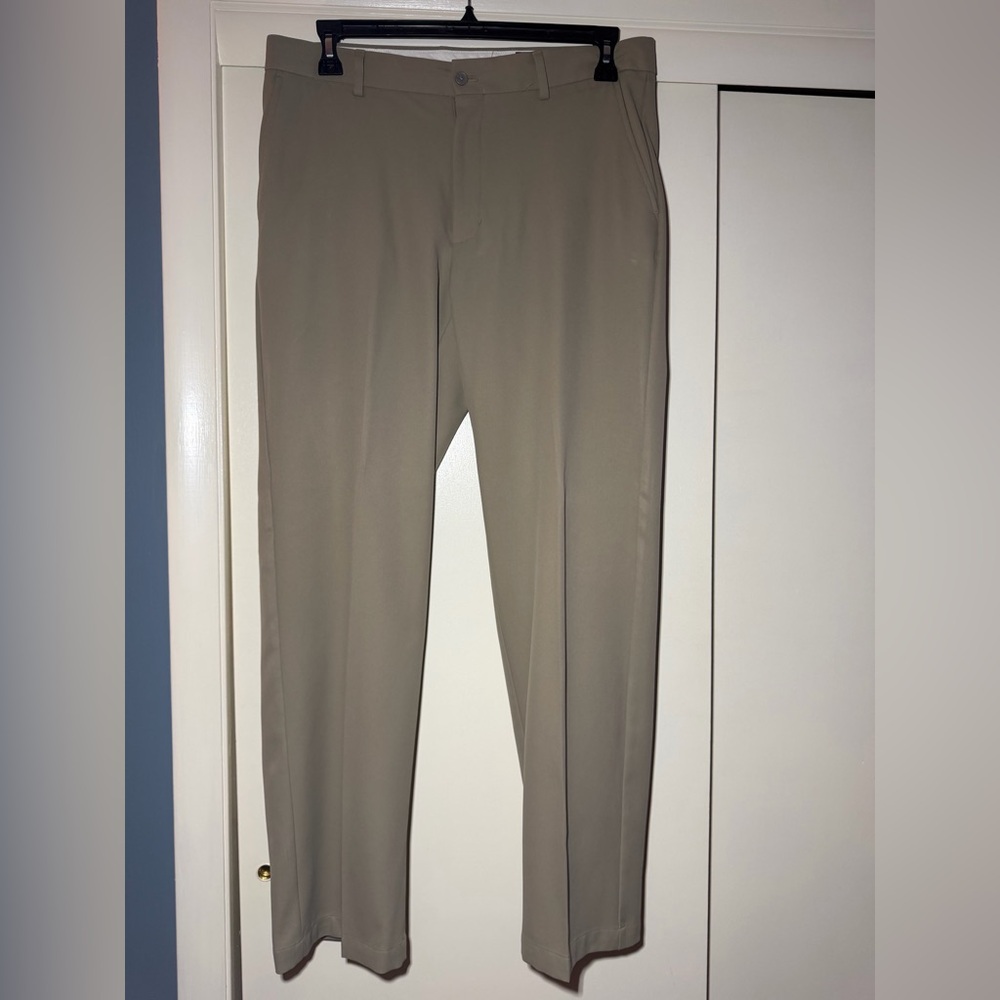 Men's Greg Norman Dress Pants Tan/Khaki - Classic Straight Fit Flat Front 34x32
